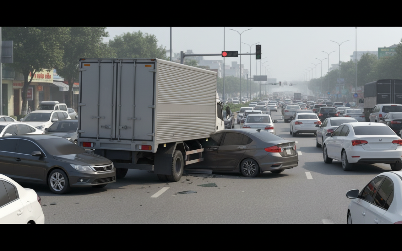 1A 국도에서 발생한 6중 추돌 사고, 2명 부상