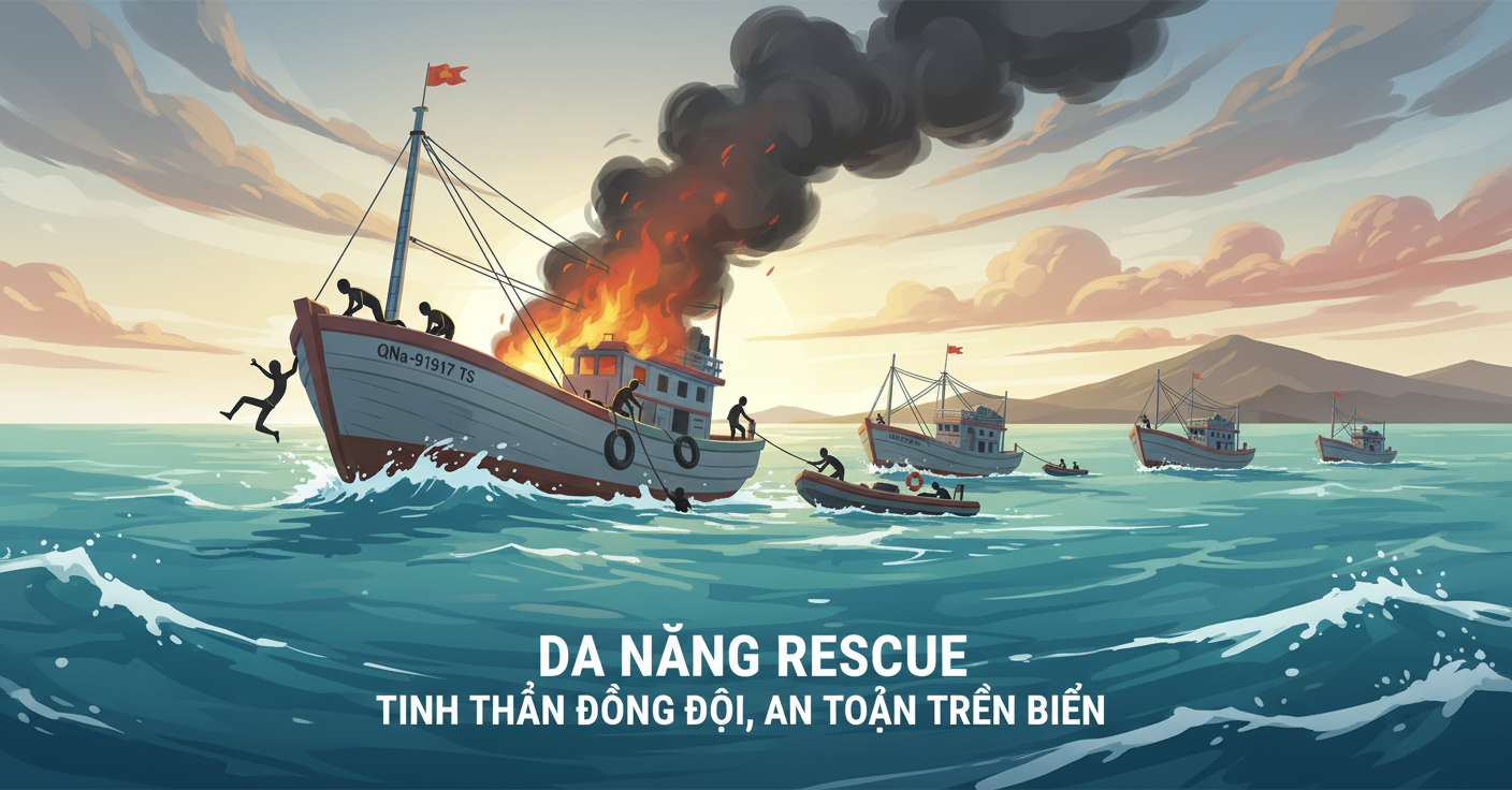 53명의 어부, 오징어 낚시배 화재로 바다에 뛰어내려