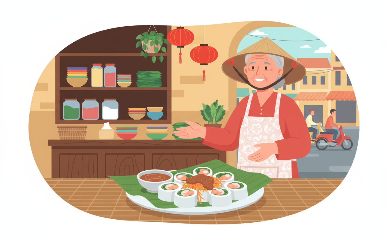 55년 동안 후에에서 길가에서 판매되는 궁중 쌀국수