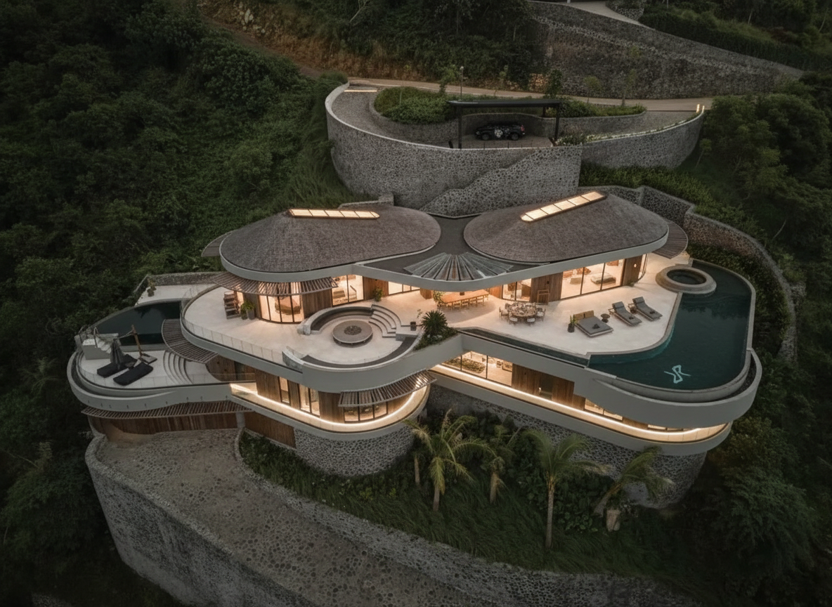 1,000m² 이상의 경사면을 따라 설계된 빌라