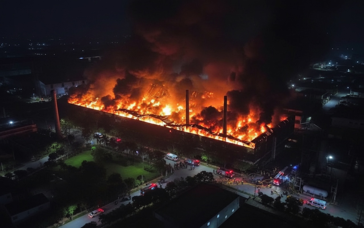 10,000m² 규모의 포장재 회사에서 발생한 대형 화재