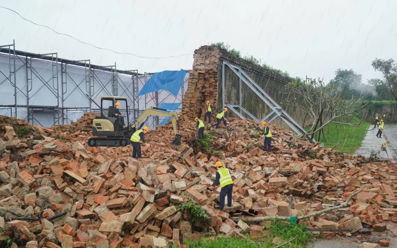 후에, 무너진 황성 성벽 긴급 복구