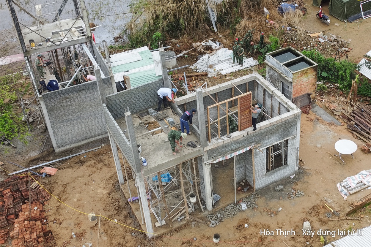 호아 틴에서의 홍수 방지 주택 건설, 2주 만에 대부분 완공