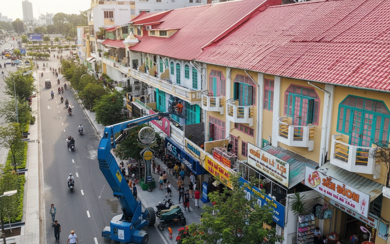 벤탄 시장 근처의 오래된 건물들, 새 단장으로 설을 맞이하다