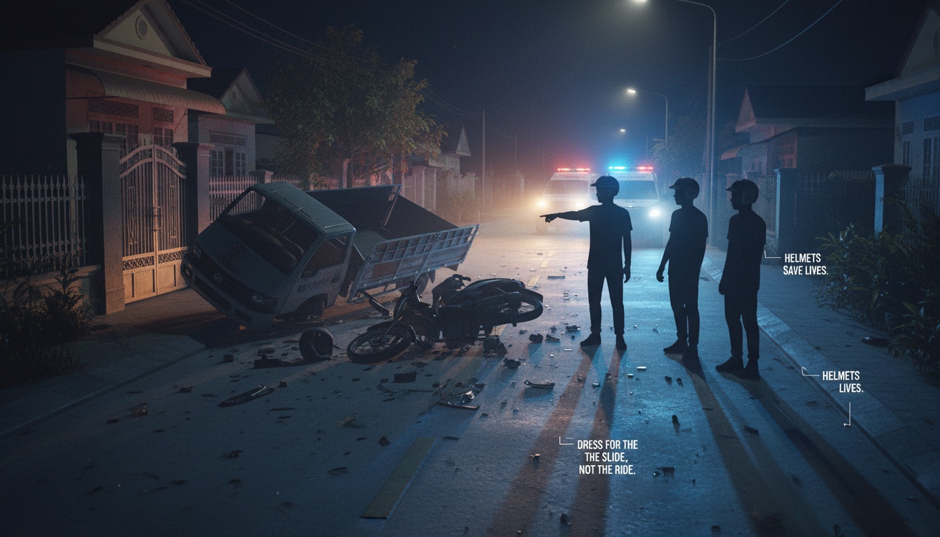 3명의 청소년이 오토바이로 화물차와 충돌, 한 명 사망