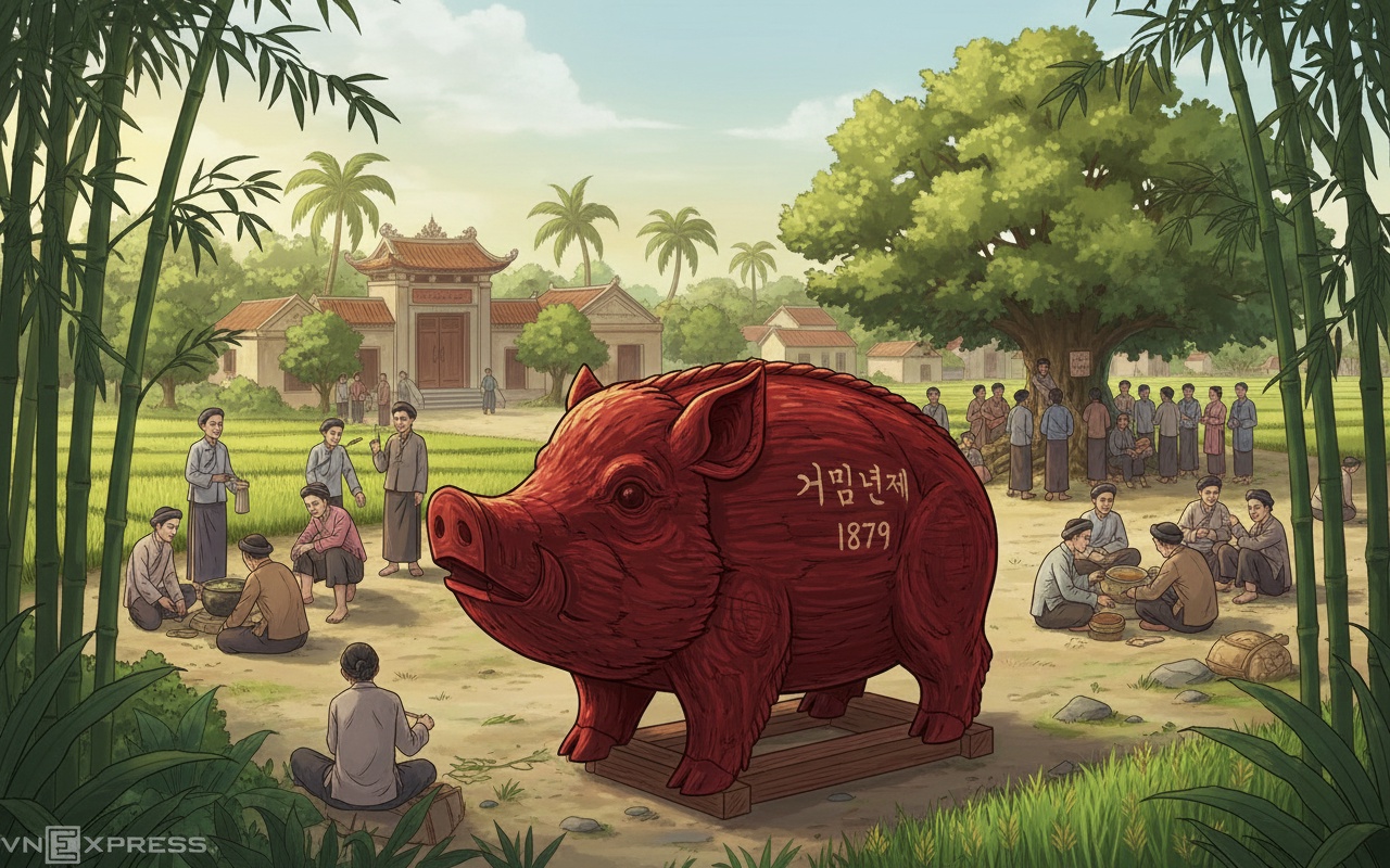 146년 된 붉은 멧돼지 나무로 만든 목탁 - 마을의 보물