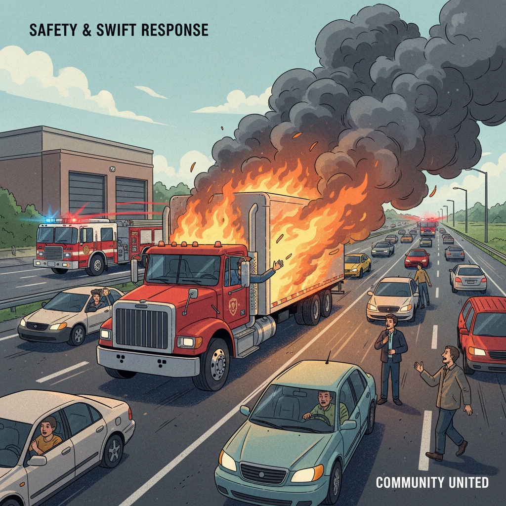 불타는 배터리를 실은 차량, 소방서로 긴급 출동