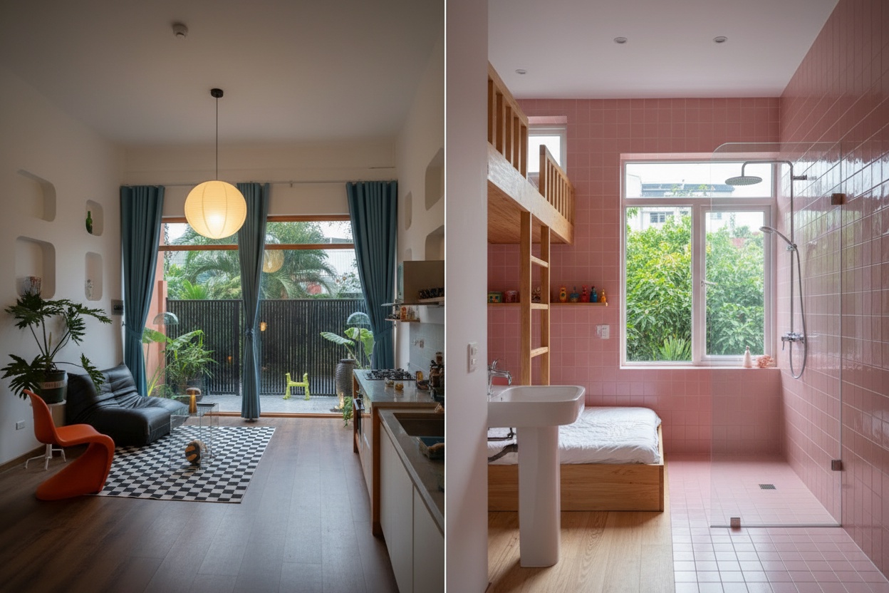 80㎡ 집, 오렌지 색상으로 시각적 리듬 조절