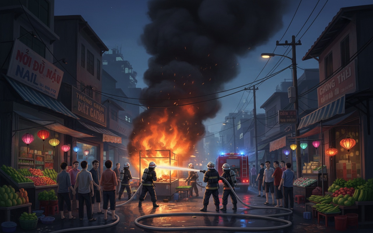 하노이 시장 화재, 많은 주민들 대피해야