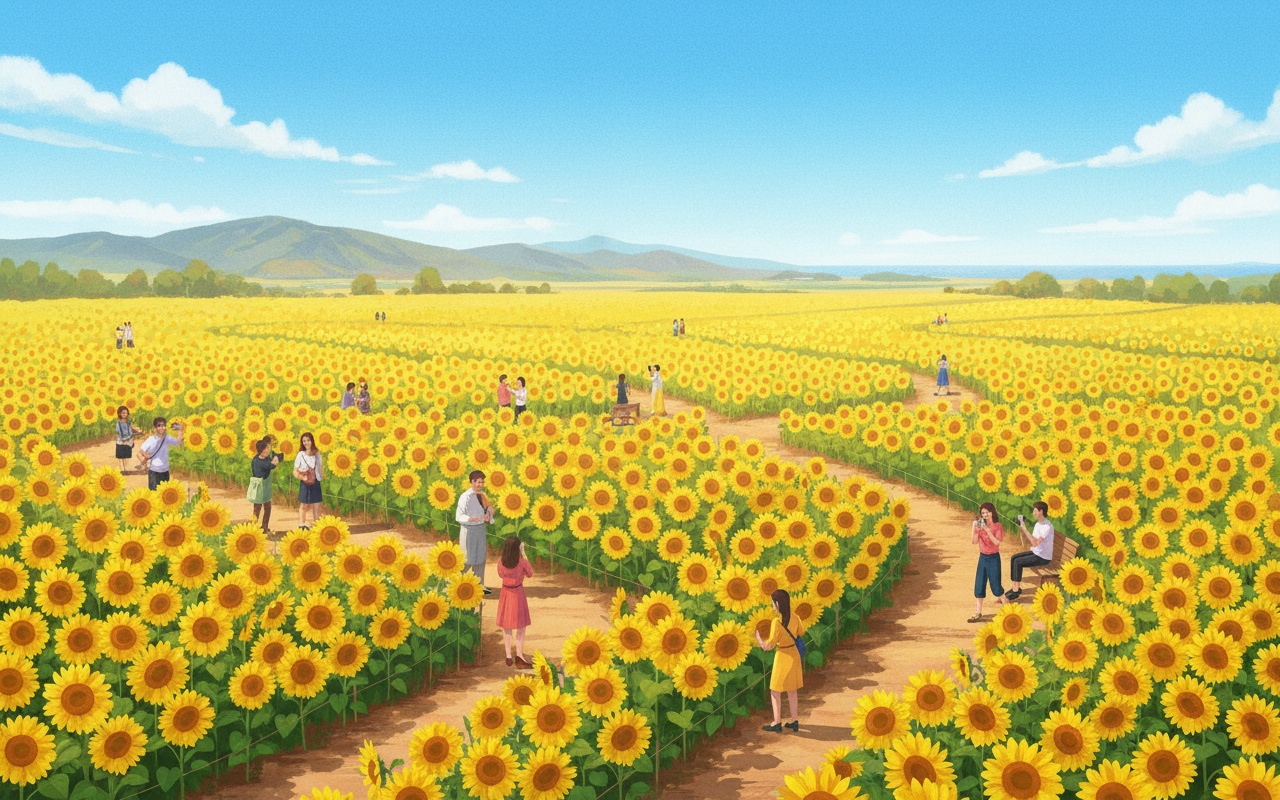 응에안의 해바라기 밭이 만개하다