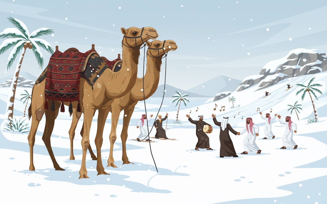 30년 만에 사우디 아라비아 사막을 덮은 눈