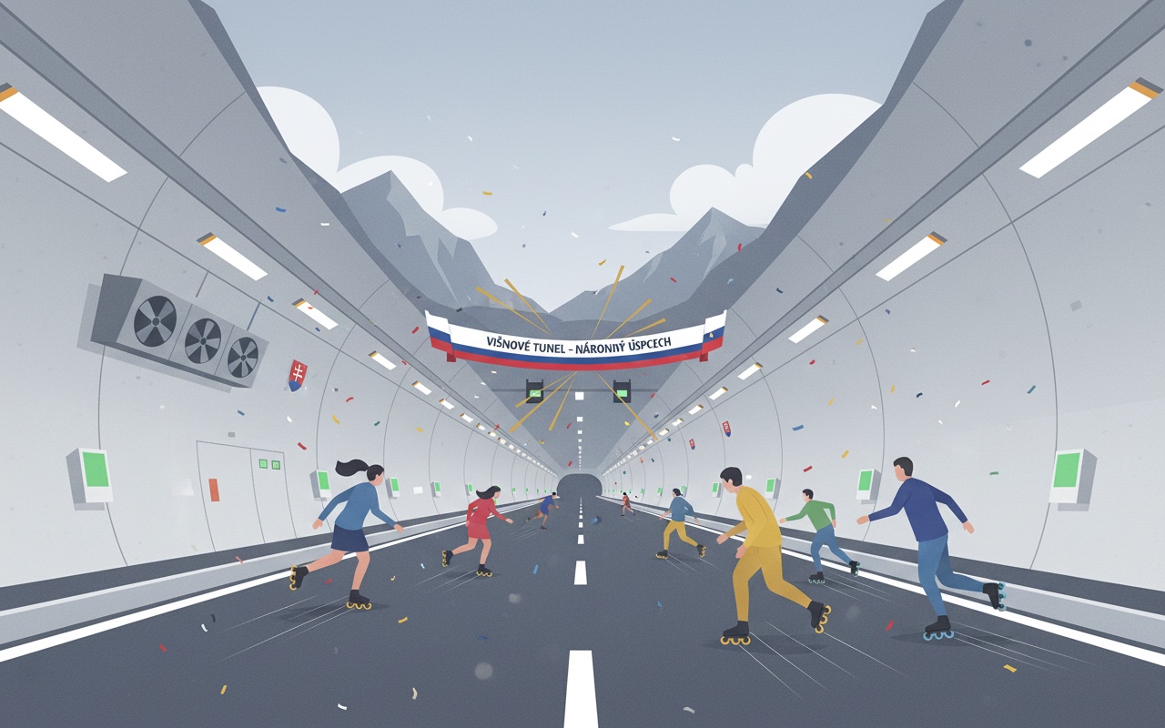 슬로바키아 총리, 고속도로 터널 개통식에서 스케이트 타다