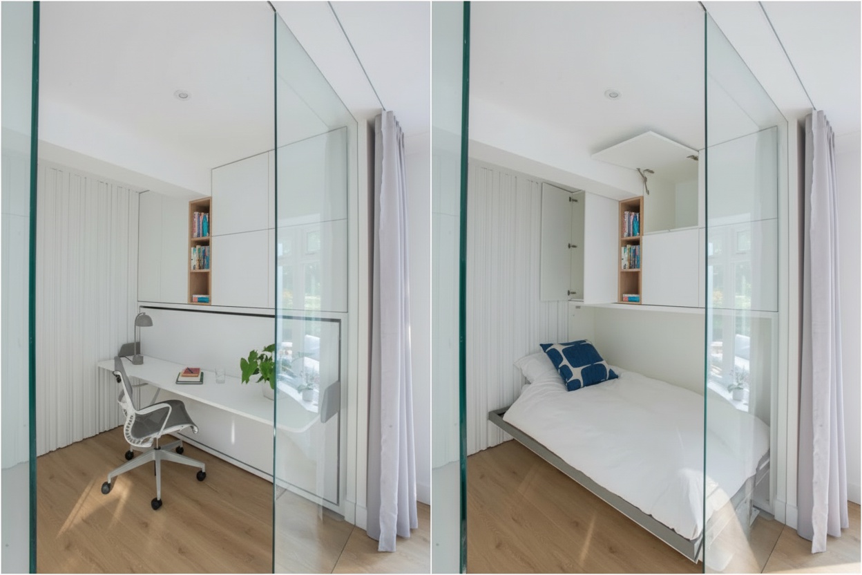 50m² 이하 아파트에서 공간을 확장하는 숨겨진 침대