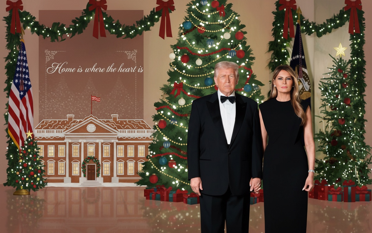 트럼프 부부, 검은 의상과 엄숙한 표정으로 크리스마스 사진 촬영
