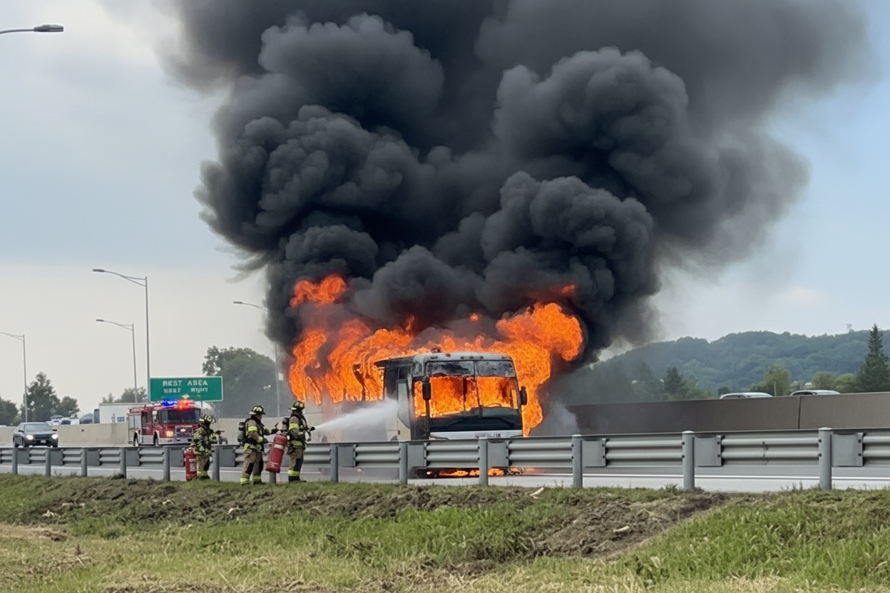 하노이-하이퐁 고속도로에서 리무진 버스 화재 발생