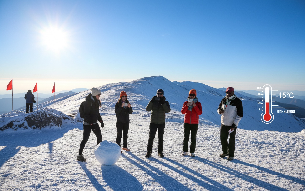 팬시판 산 정상에 얼음이 덮였다