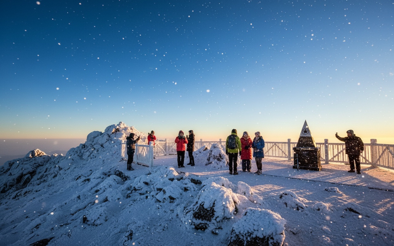 팬시판 산 정상에서 크리스마스에 맞춰 만난 눈과 얼음