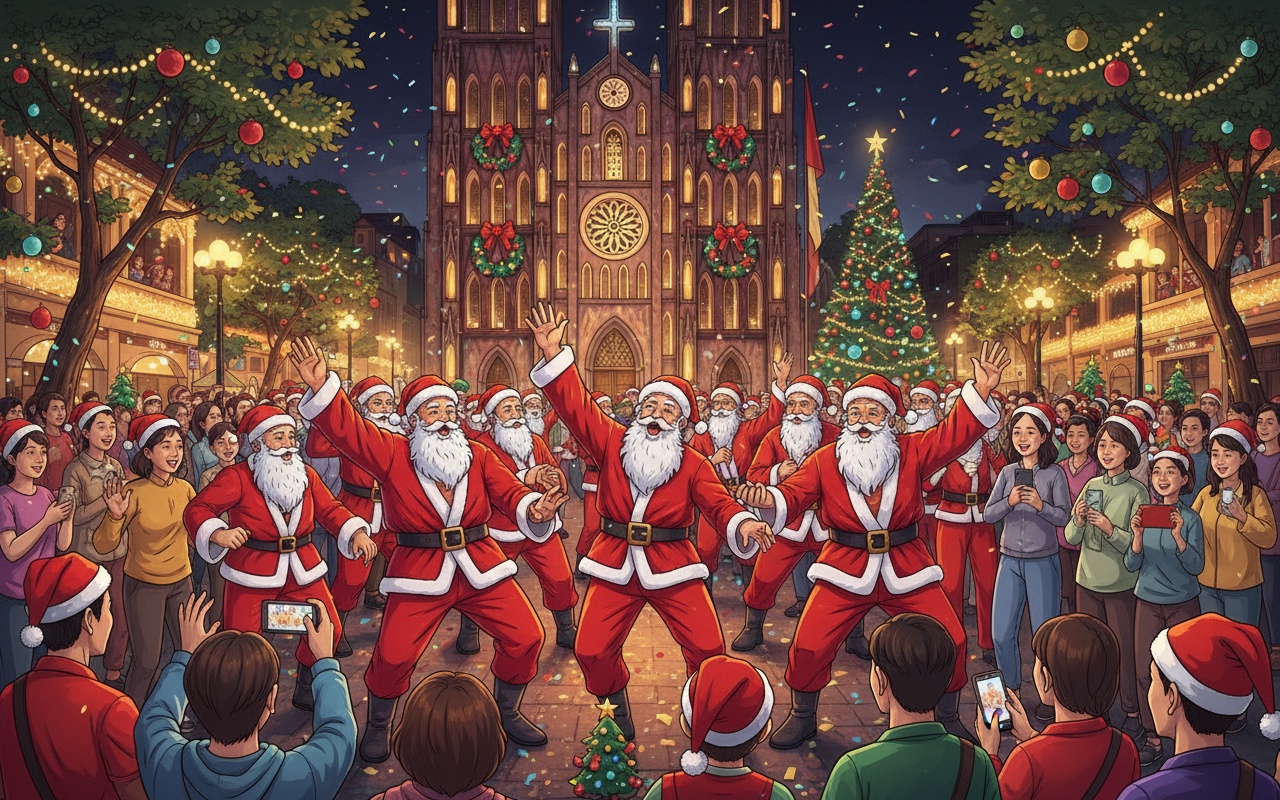 외국인 관광객, 하노이 거리에서 처음으로 크리스마스 분위기를 만끽하다