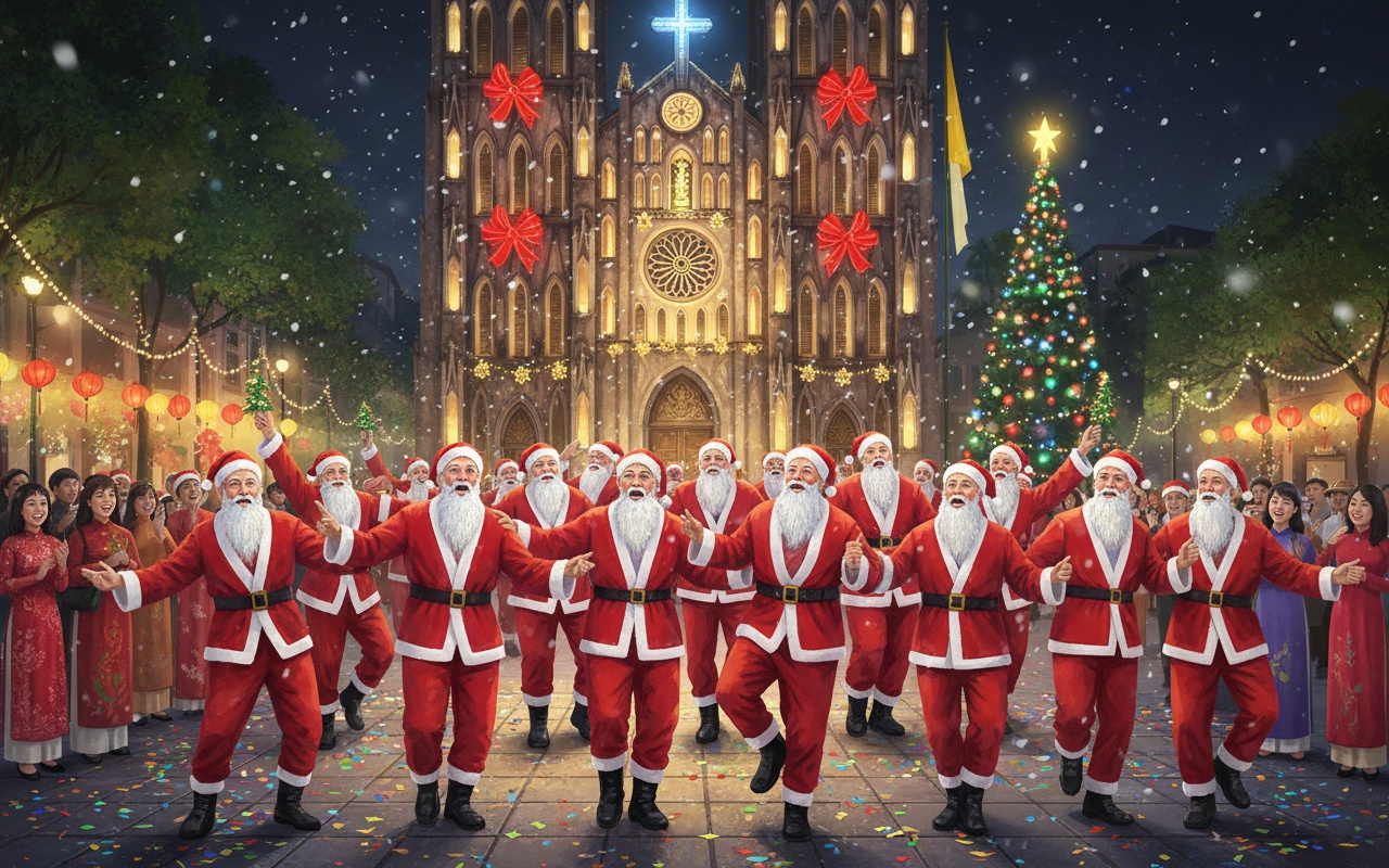 외국인 관광객, 하노이 거리에서 크리스마스 분위기를 만끽하다