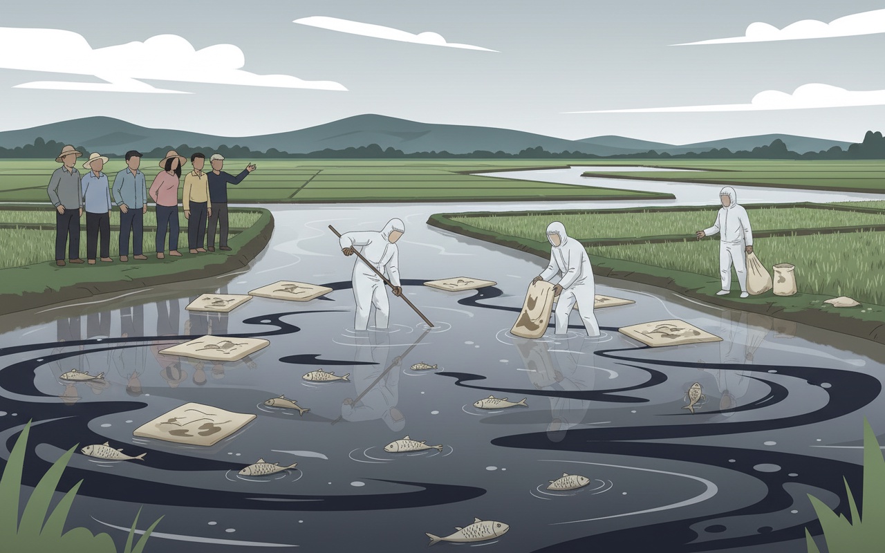 둥끄엣에서 발생한 디젤 유출, 물고기 대량 폐사