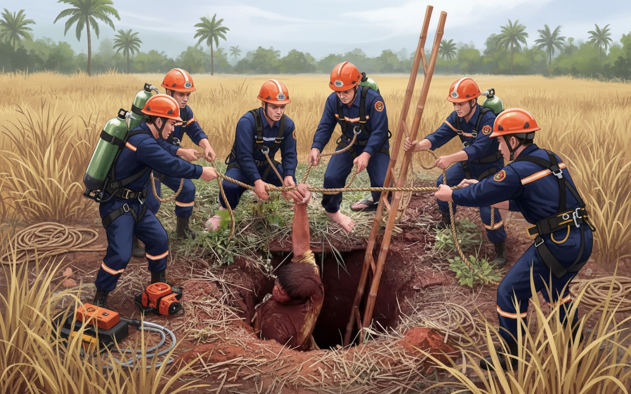 10m 깊이의 구덩이에 빠진 남성 구조