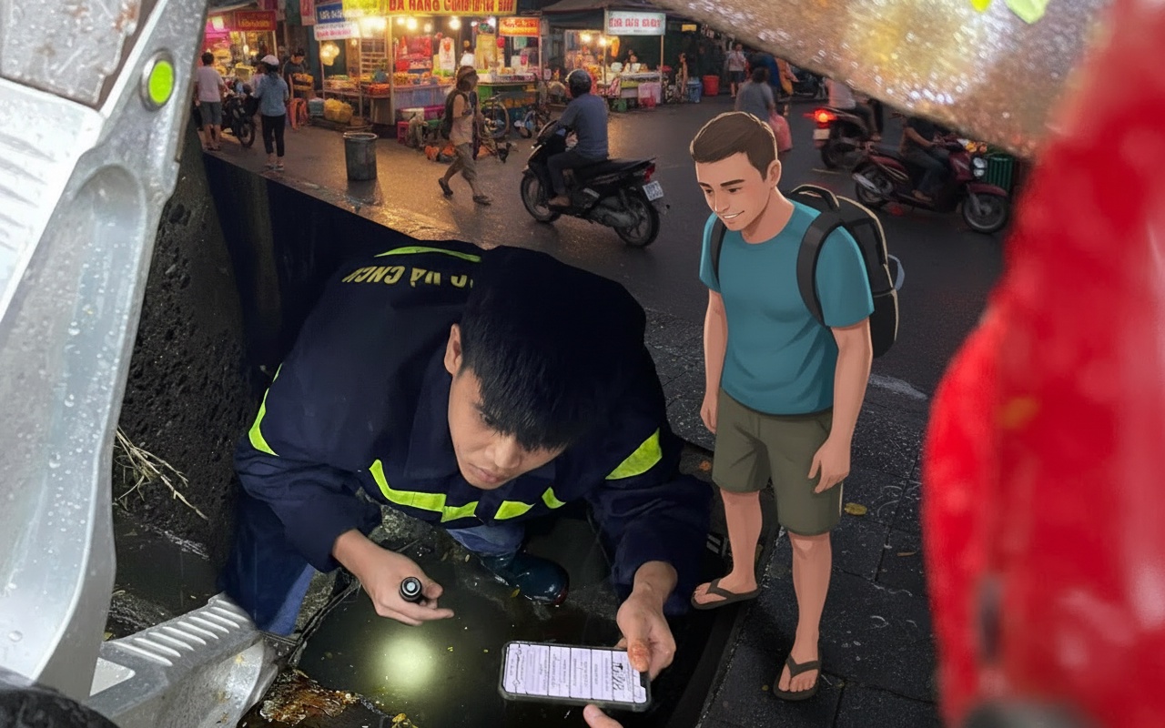 다낭 경찰, 외국인 관광객의 떨어진 휴대폰 찾기 도와