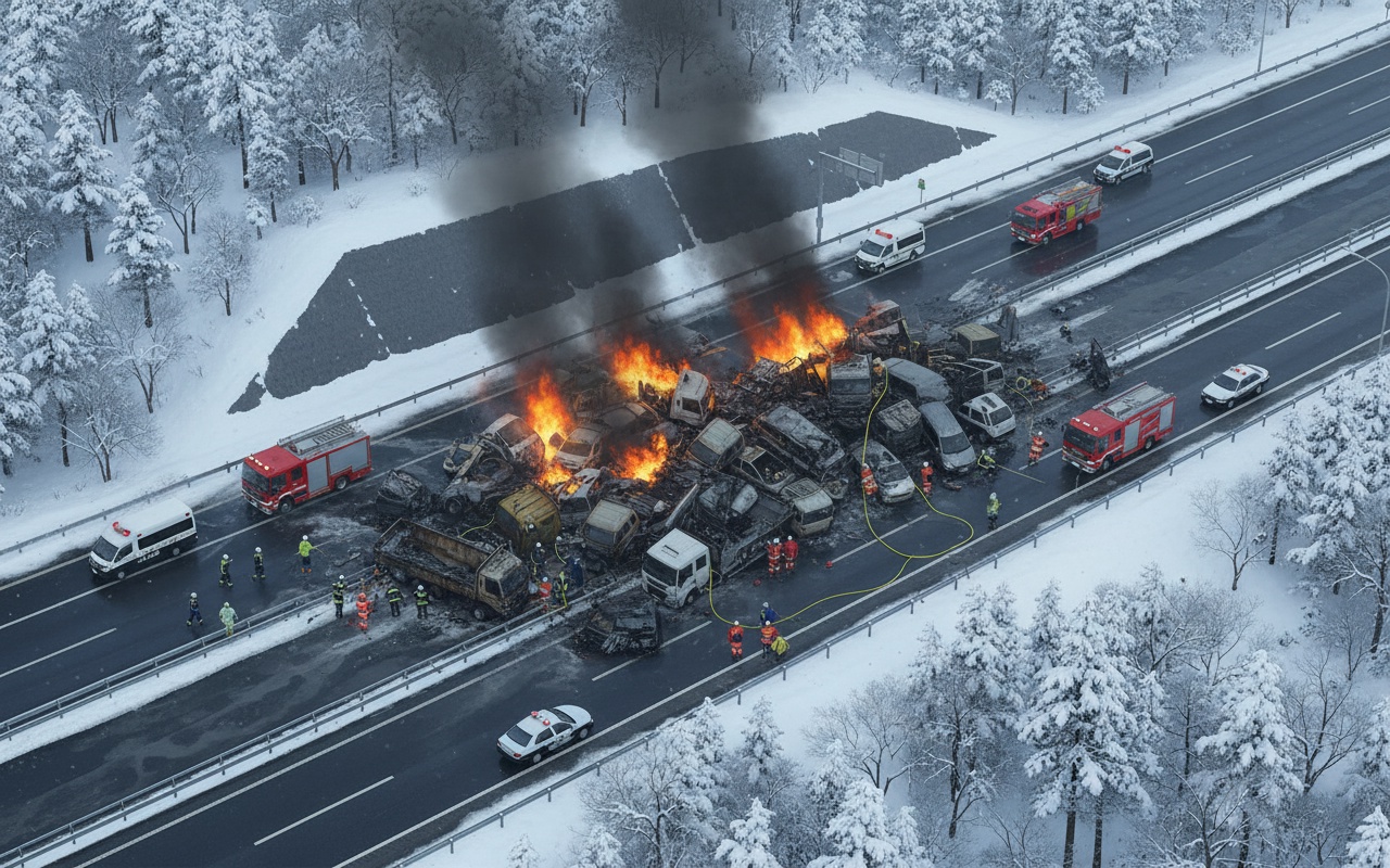 일본 고속도로에서 70대 차량 연쇄 충돌