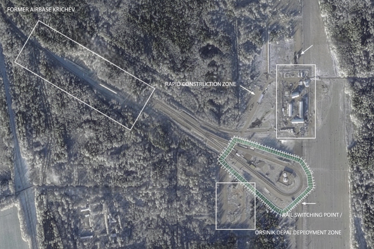 벨로루시에서 초음속 미사일 오레시닉으로 추정되는 발사대의 위성 사진