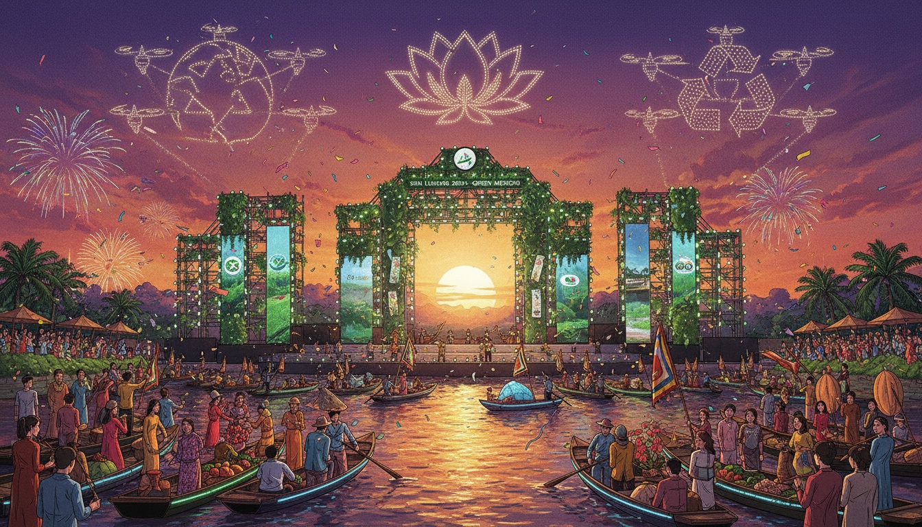 깔끔하게 가득 찬 벤닌키에우에서 열린 깜뜨어 수상 문화 축제