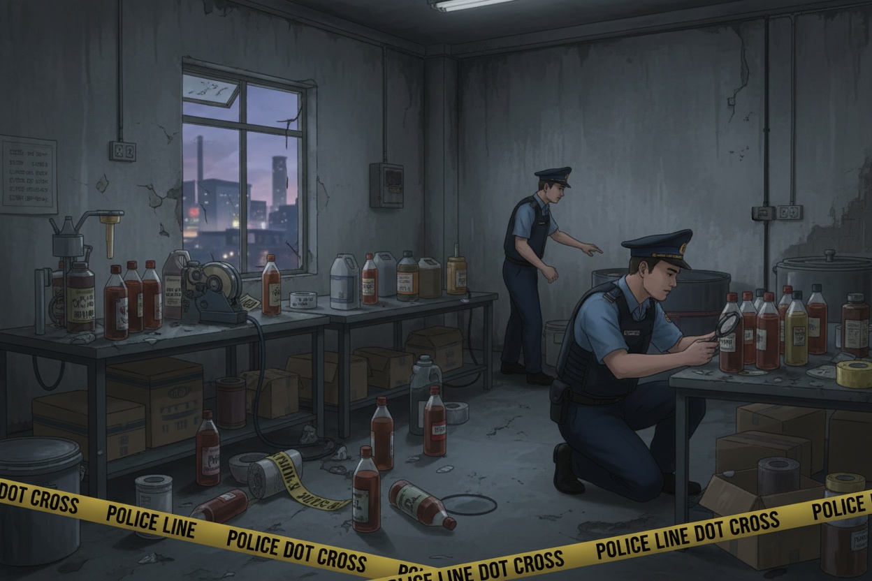 산업 화학물질로 수십만 병의 가짜 오일 제조