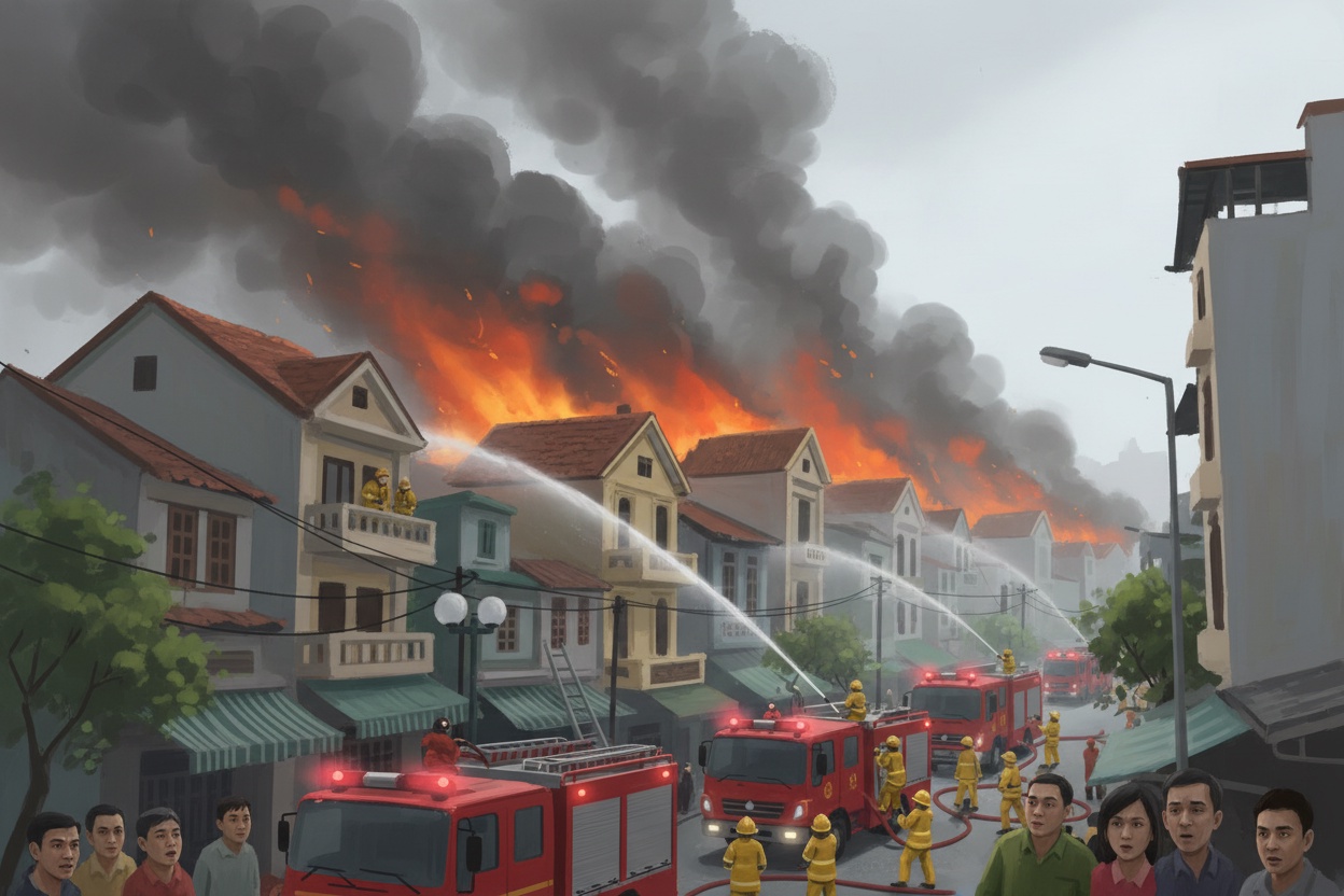 하노이 연립주택에서 발생한 화재, 검은 연기 자욱