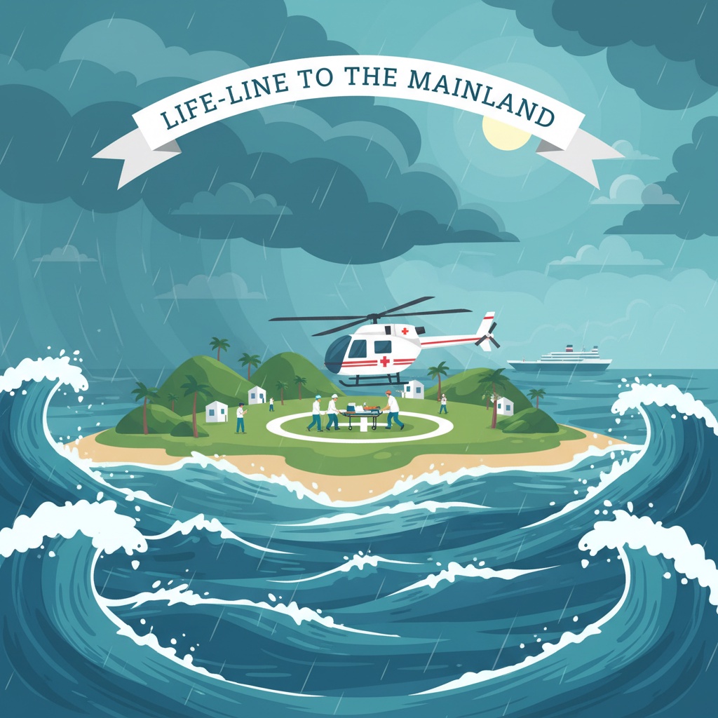 푸꾸이 섬 주민, 헬리콥터를 이용해 환자 이송
