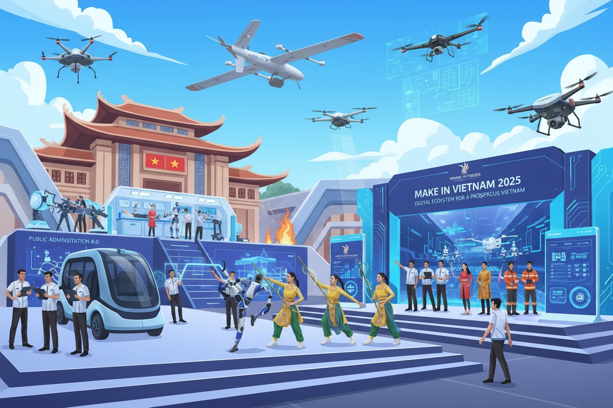 베트남에서 열린 'Make in Viet Nam' 전시회에서 선보인 로봇과 UAV