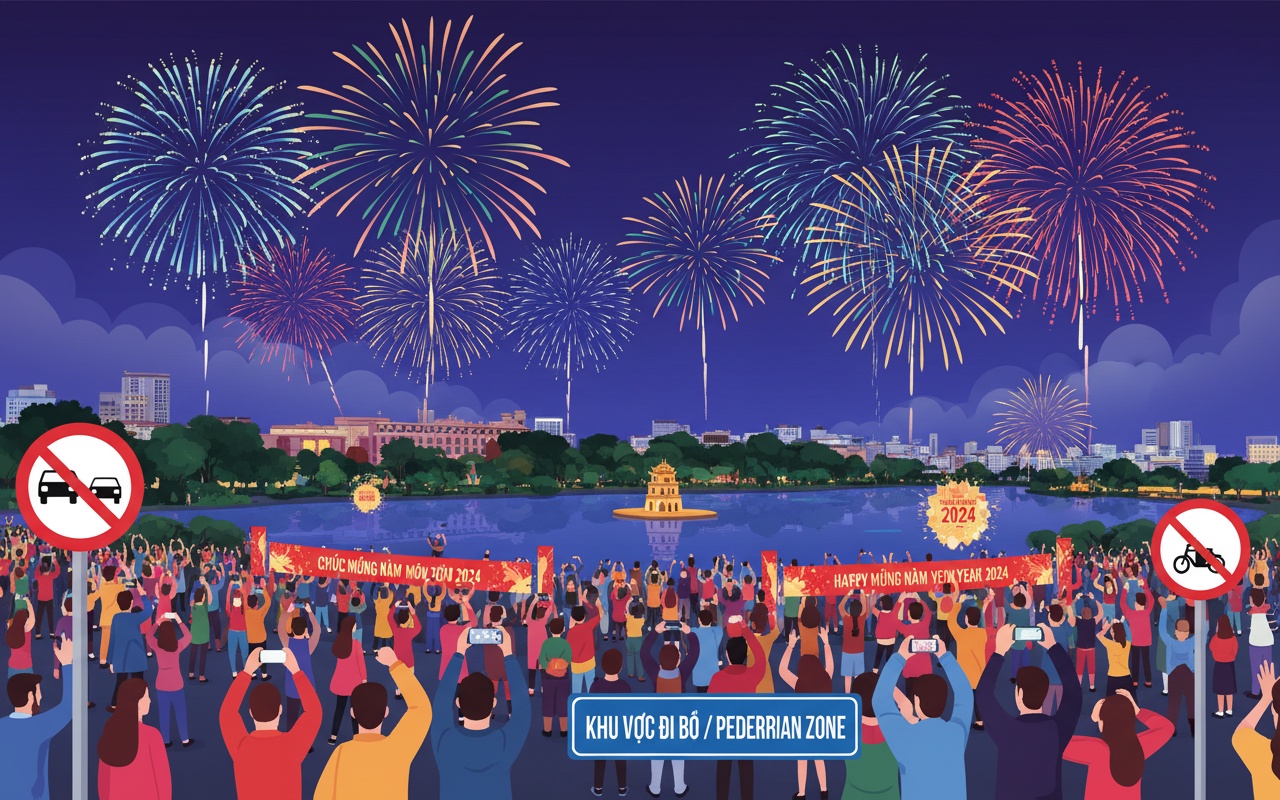 하노이, 호안키엠 호수 주변 도로를 2026년 새해 맞이 행사로 차단