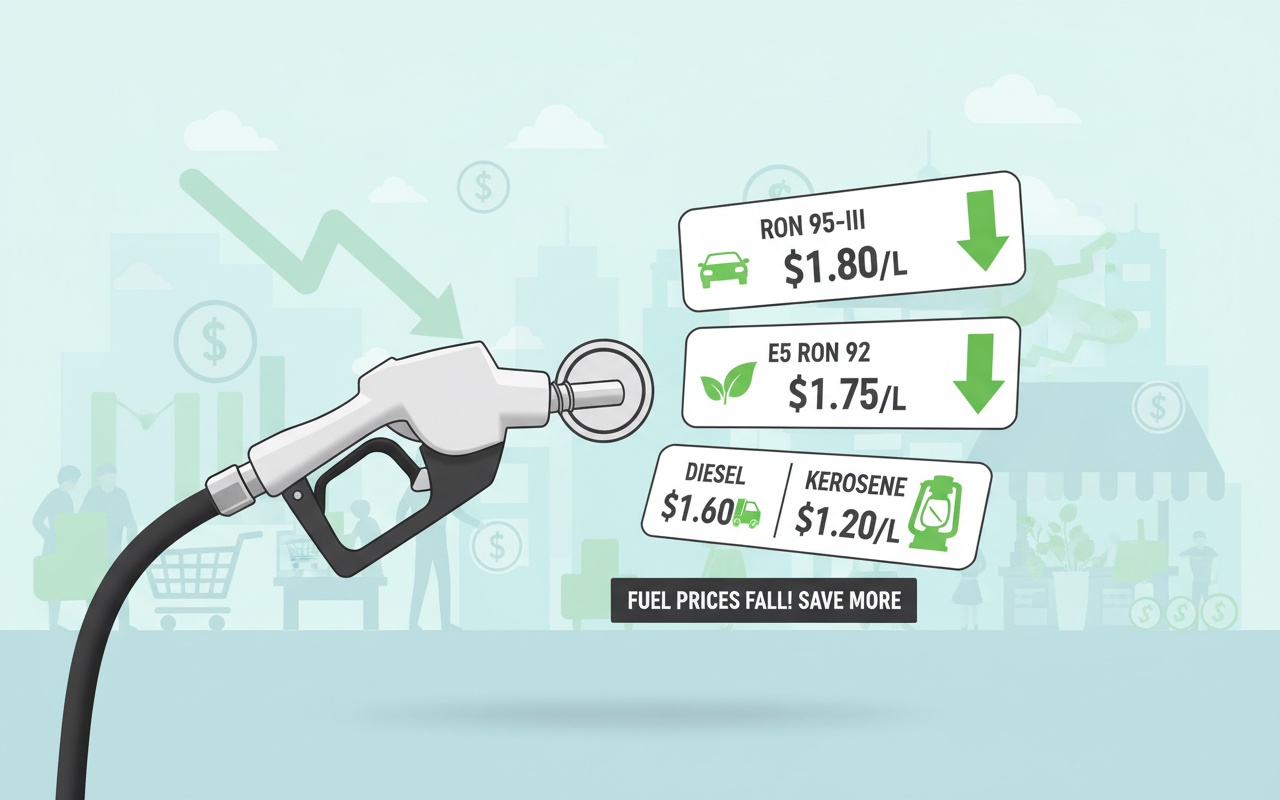 휘발유 가격, 19,000 동 아래로 하락