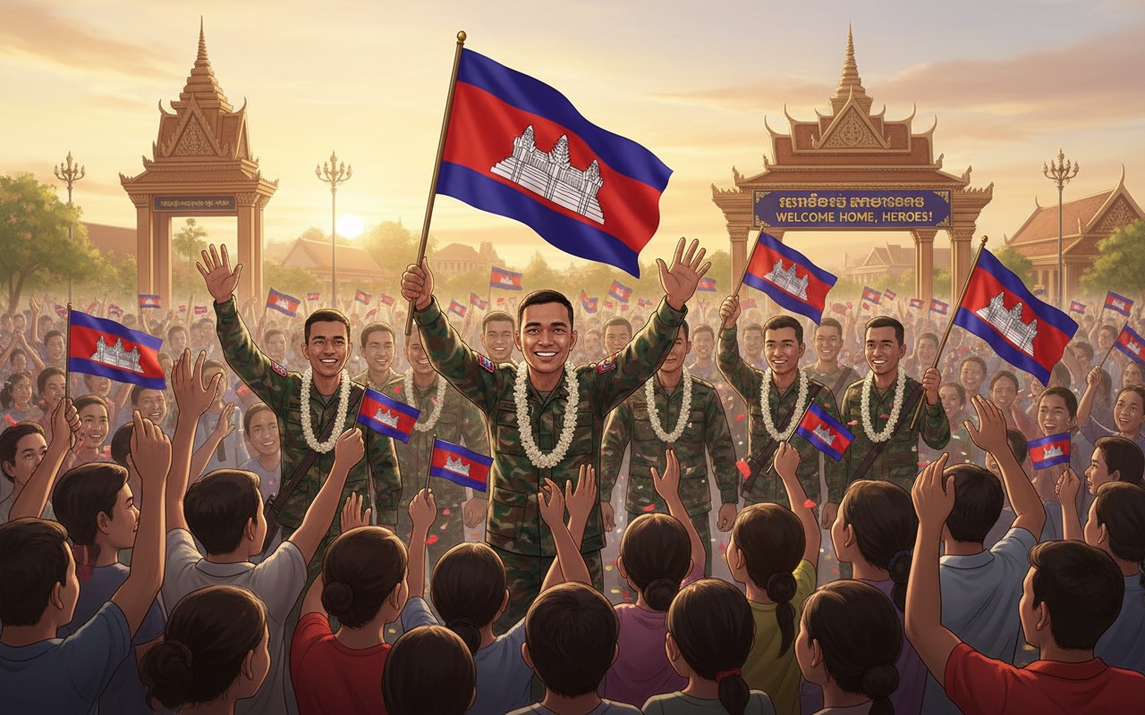 캄보디아 군인, 귀환 시 영웅처럼 환영받다