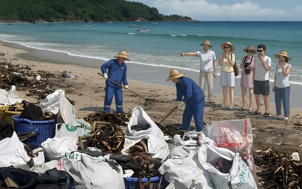푸꾸옥의 아름다운 해변, 쓰레기로 가득 차다