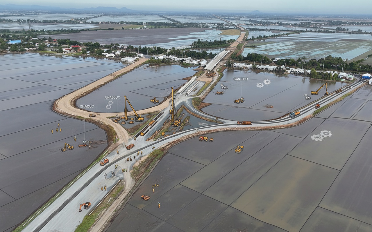 차오덕-껀터-쏙짱 고속도로 건설 진행 중