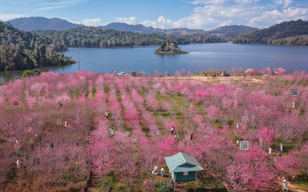 일본 벚꽃, 디엔비엔 산속에서 만개하다