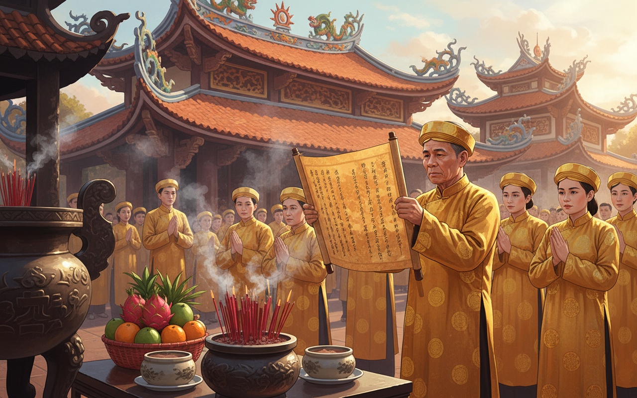 300년 된 틴 안 카인 사원에서의 새해 기원식