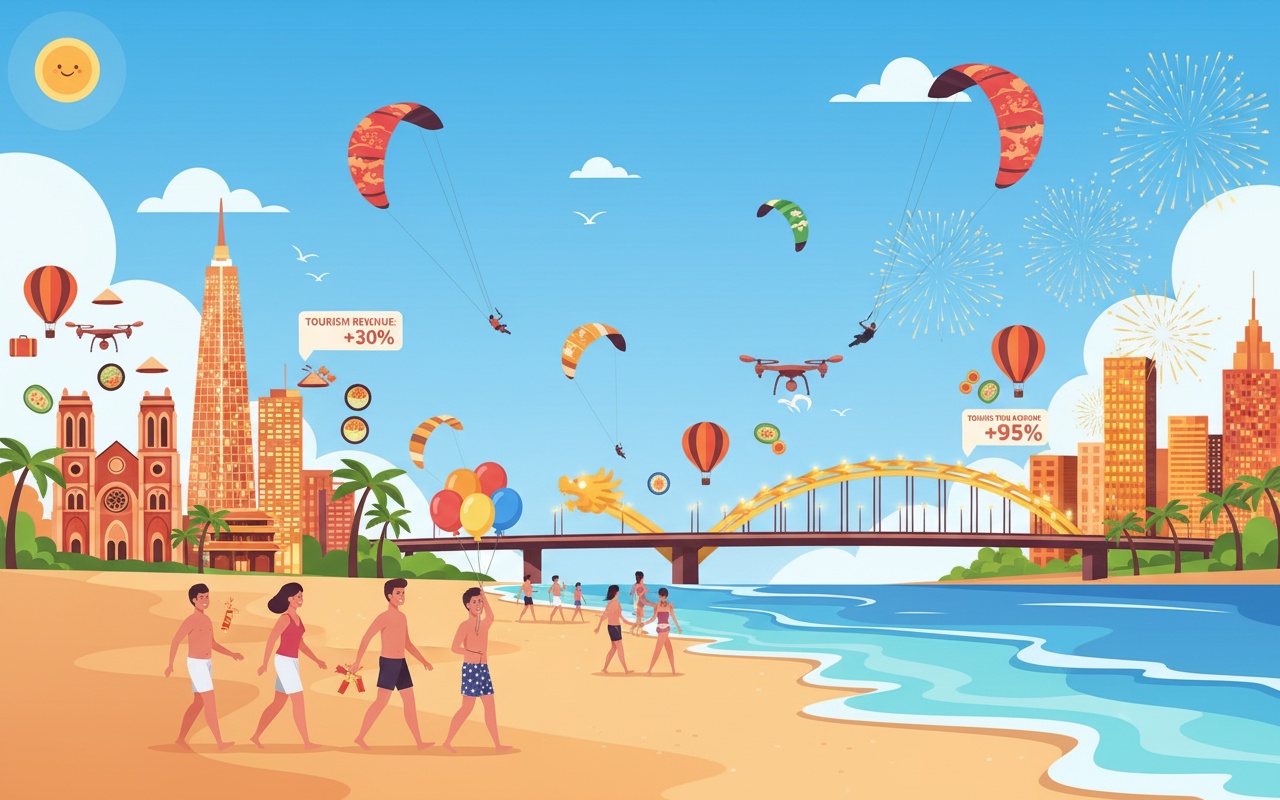 5개 도시, 새해 연휴 동안 관광 수익 1천억 동 초과