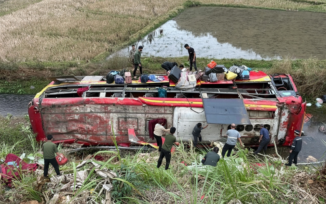 고속버스, 물길로 추락해 11명 부상