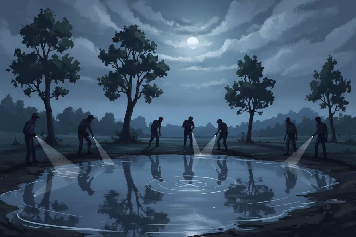 경찰, 형수의 시신을 연못에 숨긴 용의자를 밤새 추적