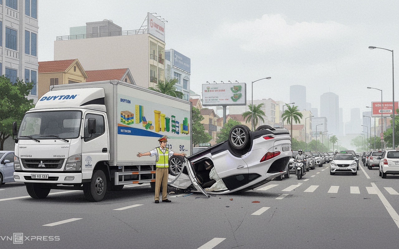 사고로 전복된 차량, 호치민시 대로에서 2km의 교통 정체 발생