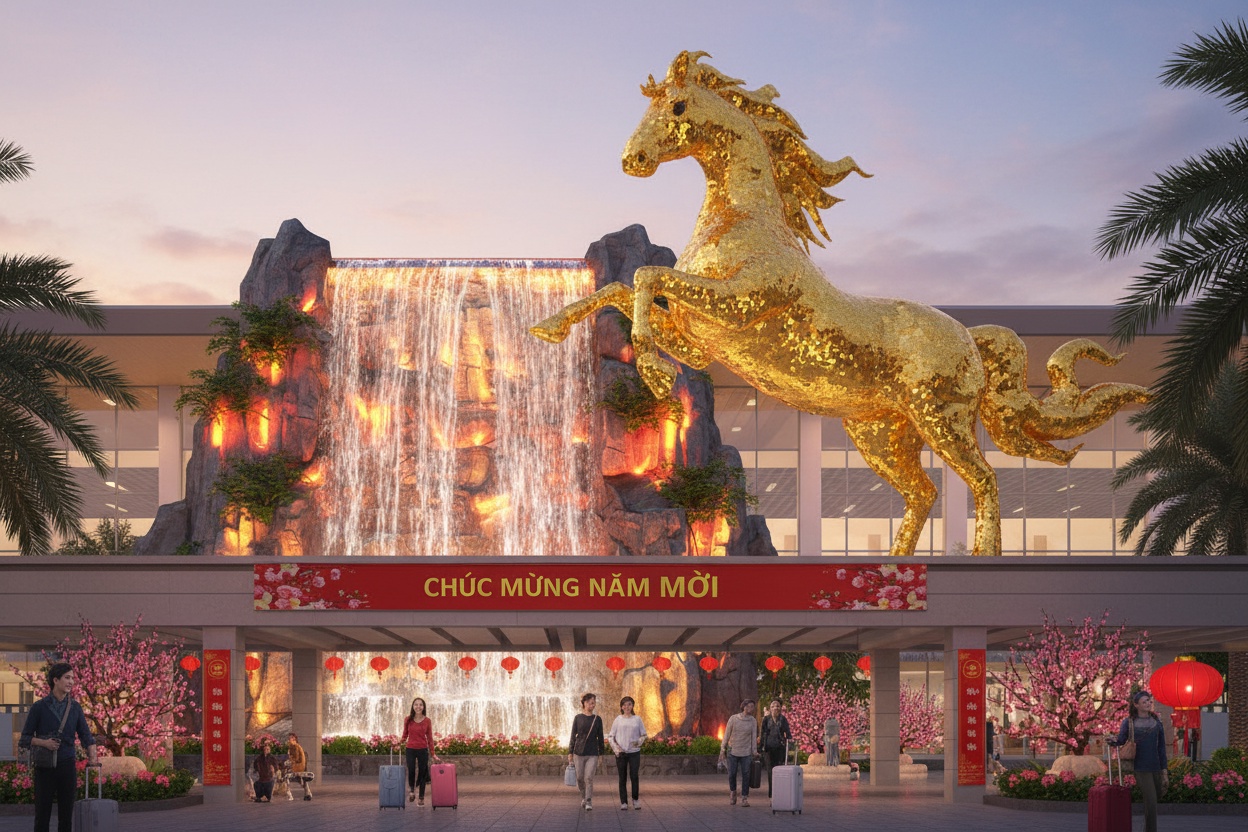 다낭 국제공항에서 봄을 맞이하는 황금말 마스코트