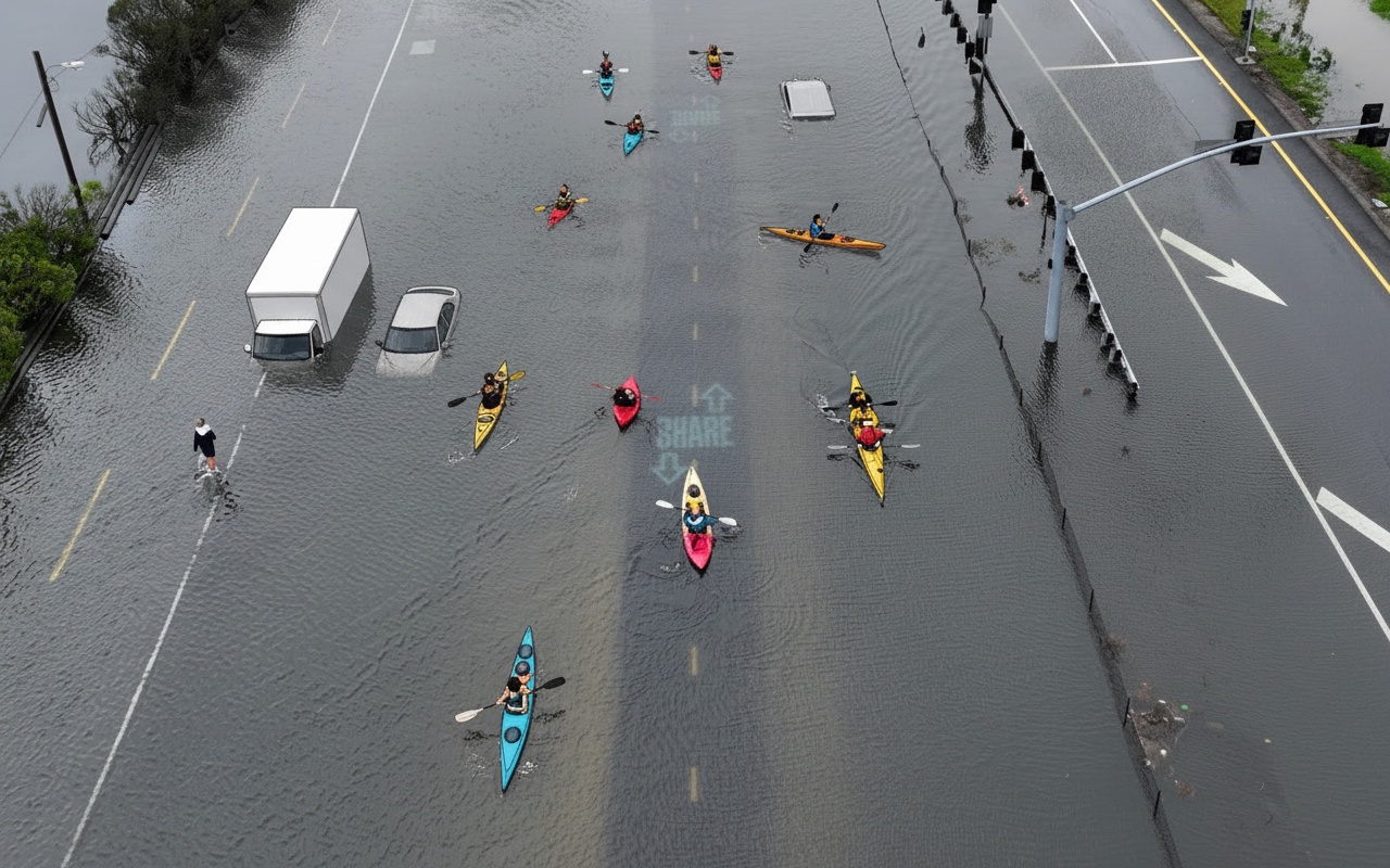 폭우와 만조로 캘리포니아 도로가 강으로 변하다